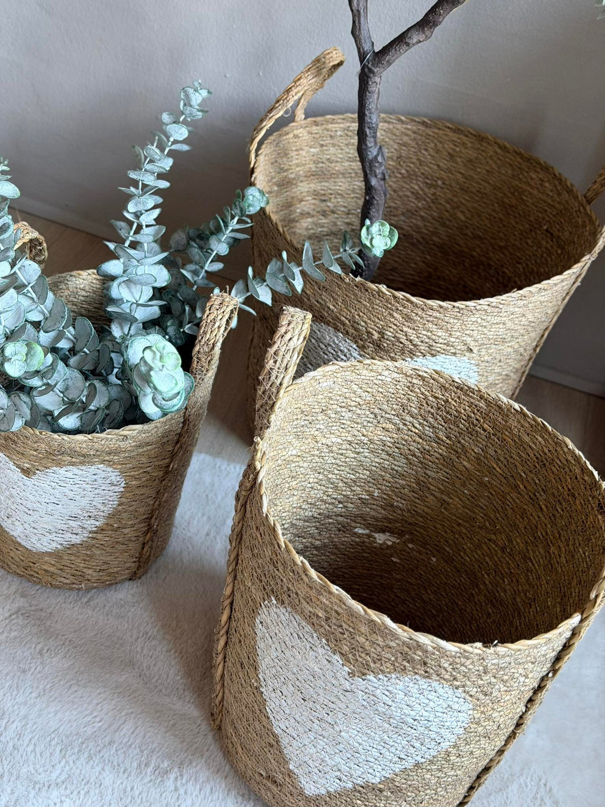 Set de paniers avec cœur - Lot de 3 pièces