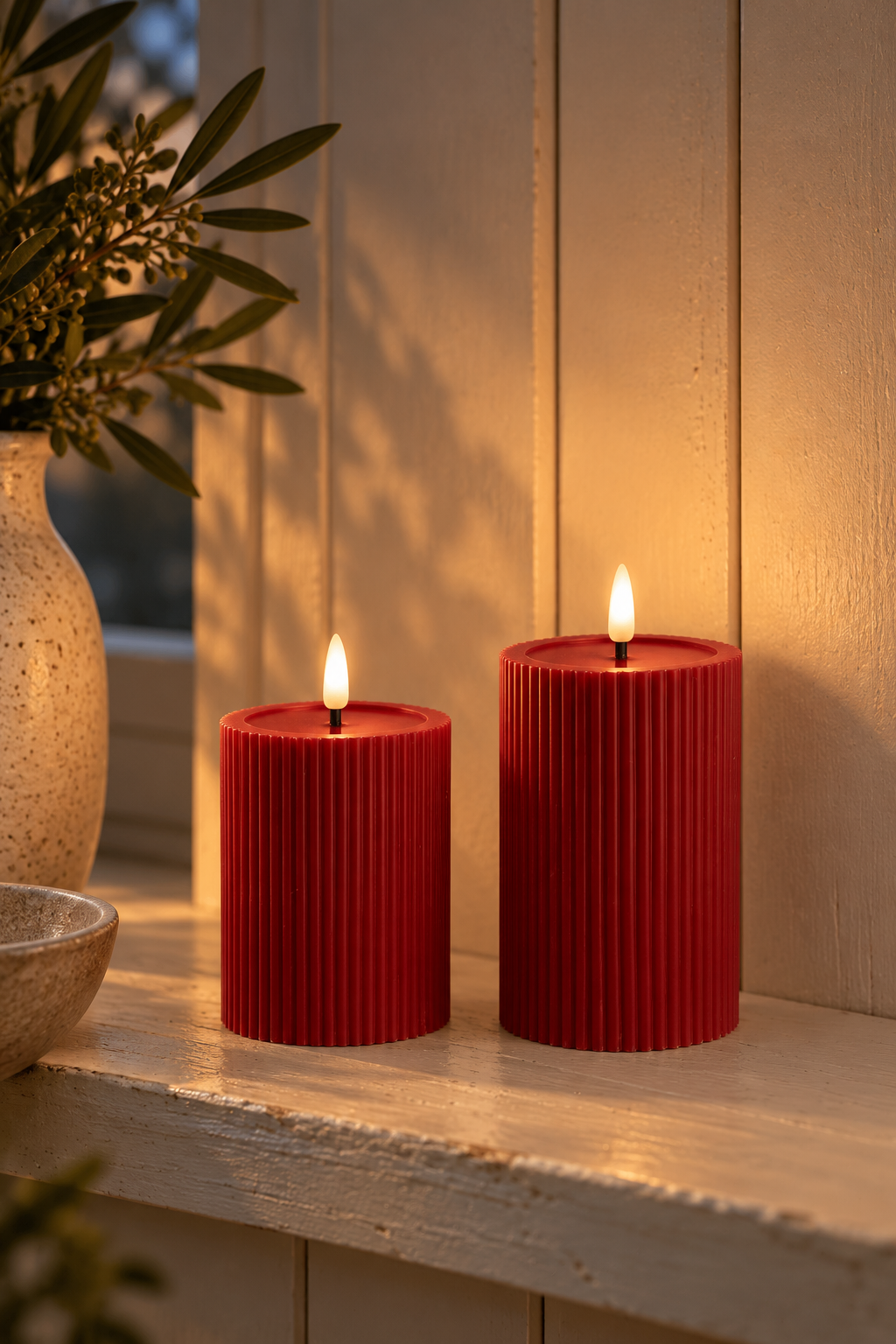 Bougies LED à rainures Rouge - Lot de 2 + télécommande