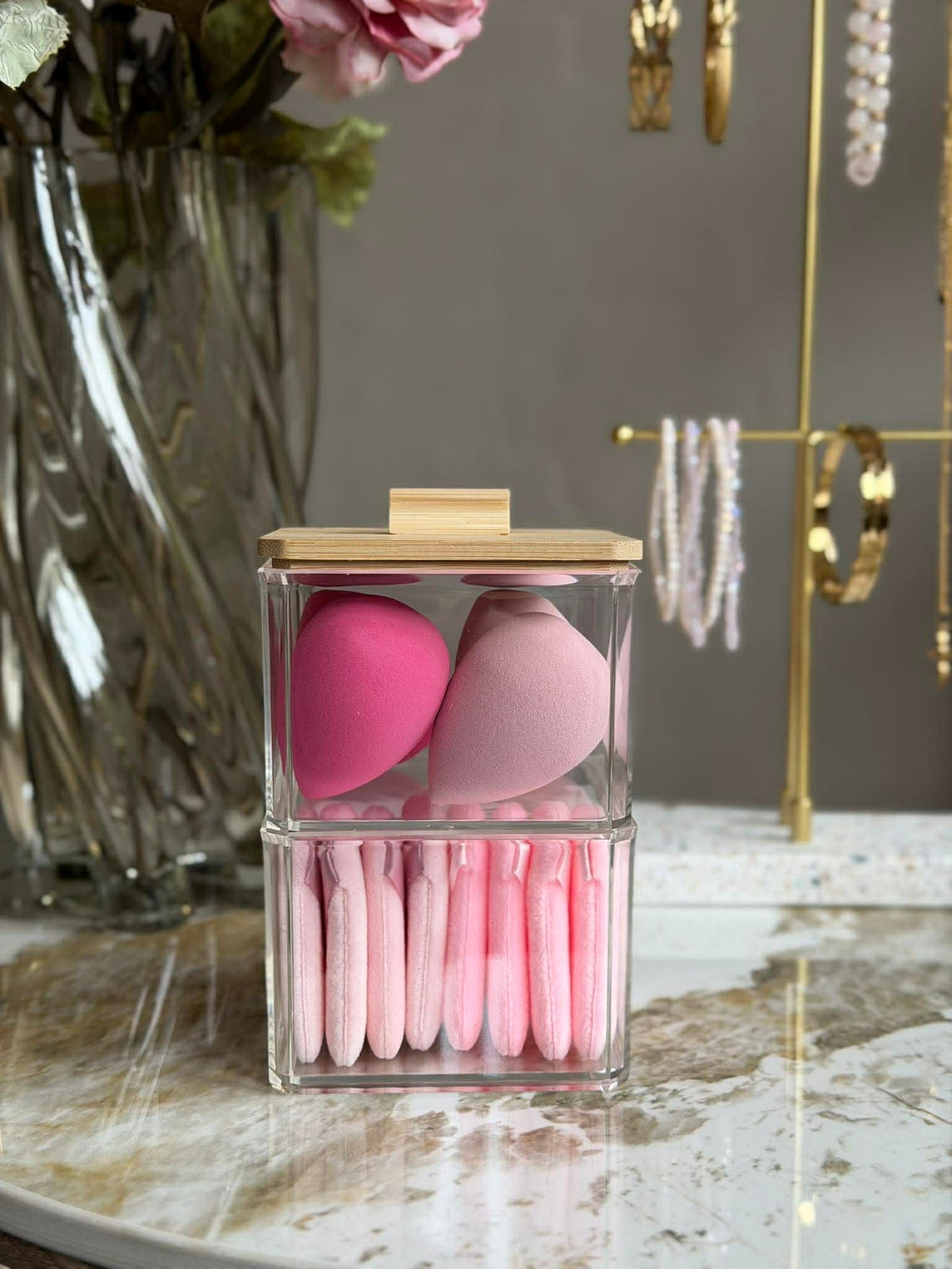 Organisateur de maquillage avec éponges - 2 niveaux
