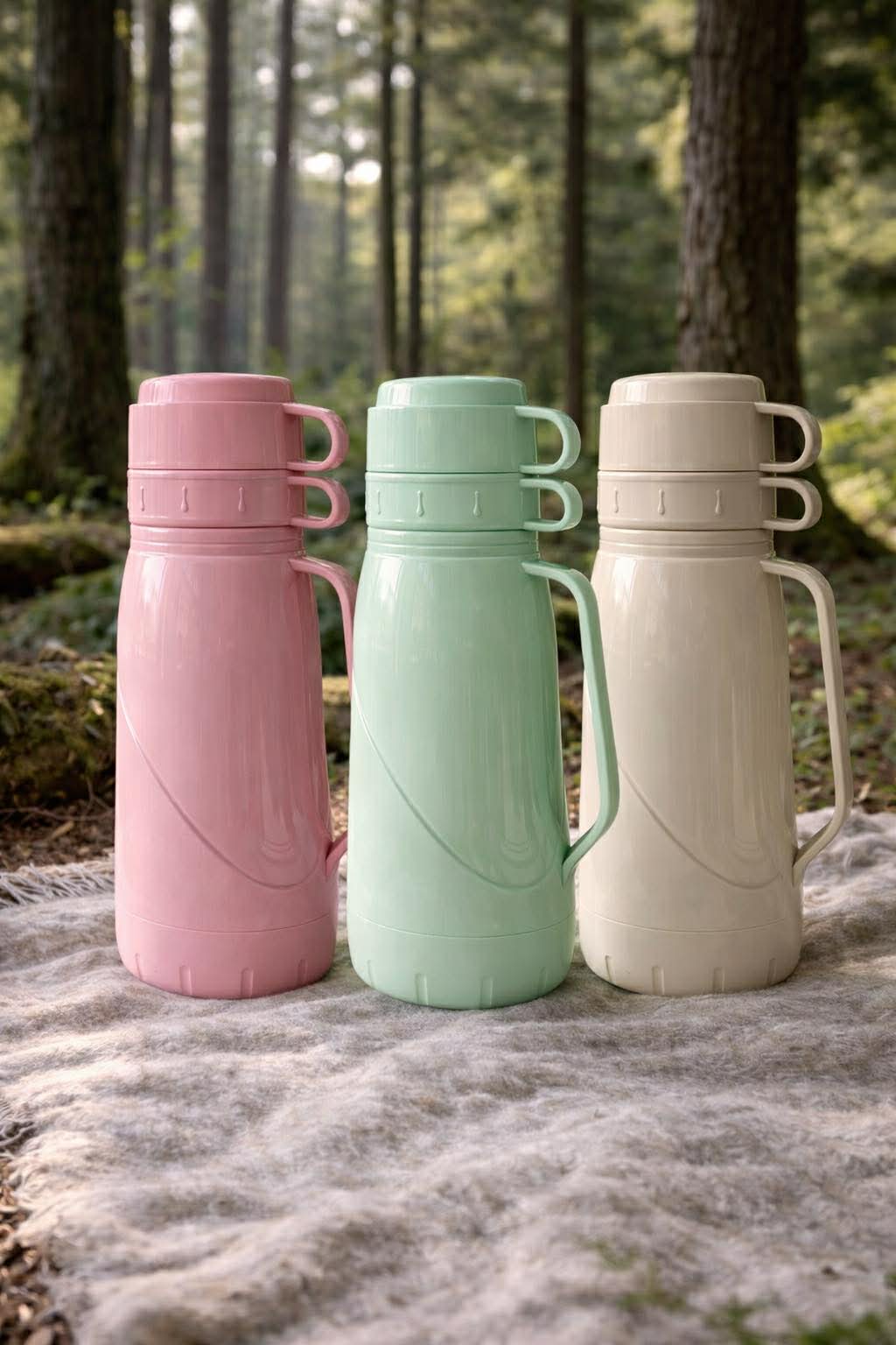 Bouteille isotherme RETRO avec tasse - Plusieurs couleurs