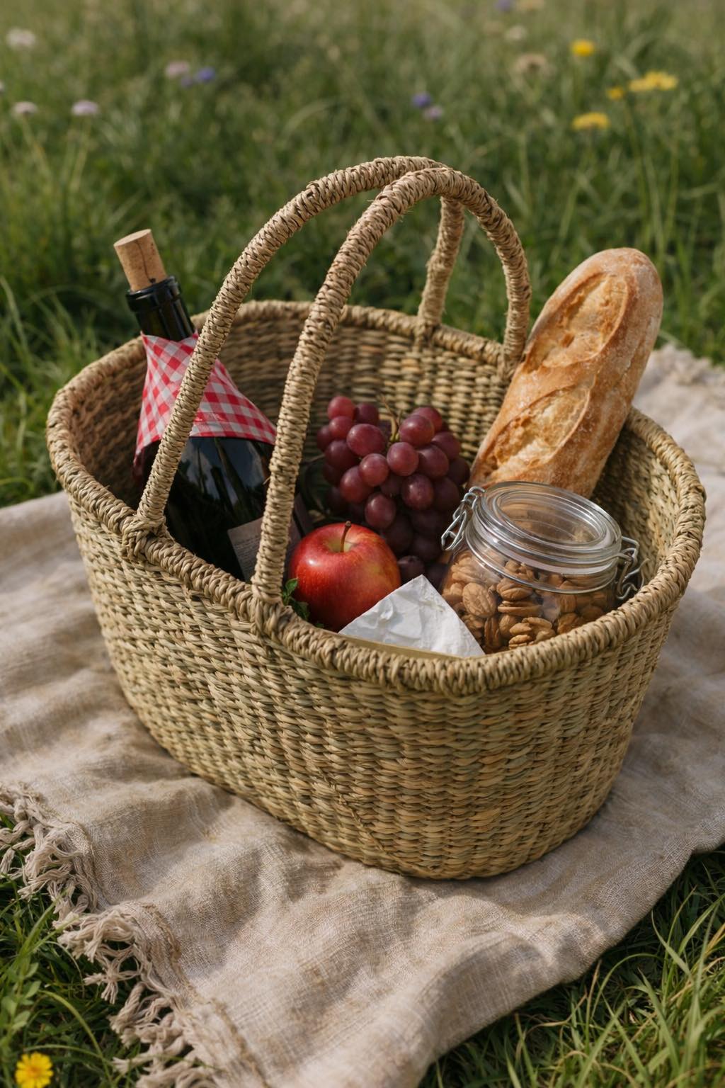 Panier de courses en herbe marine