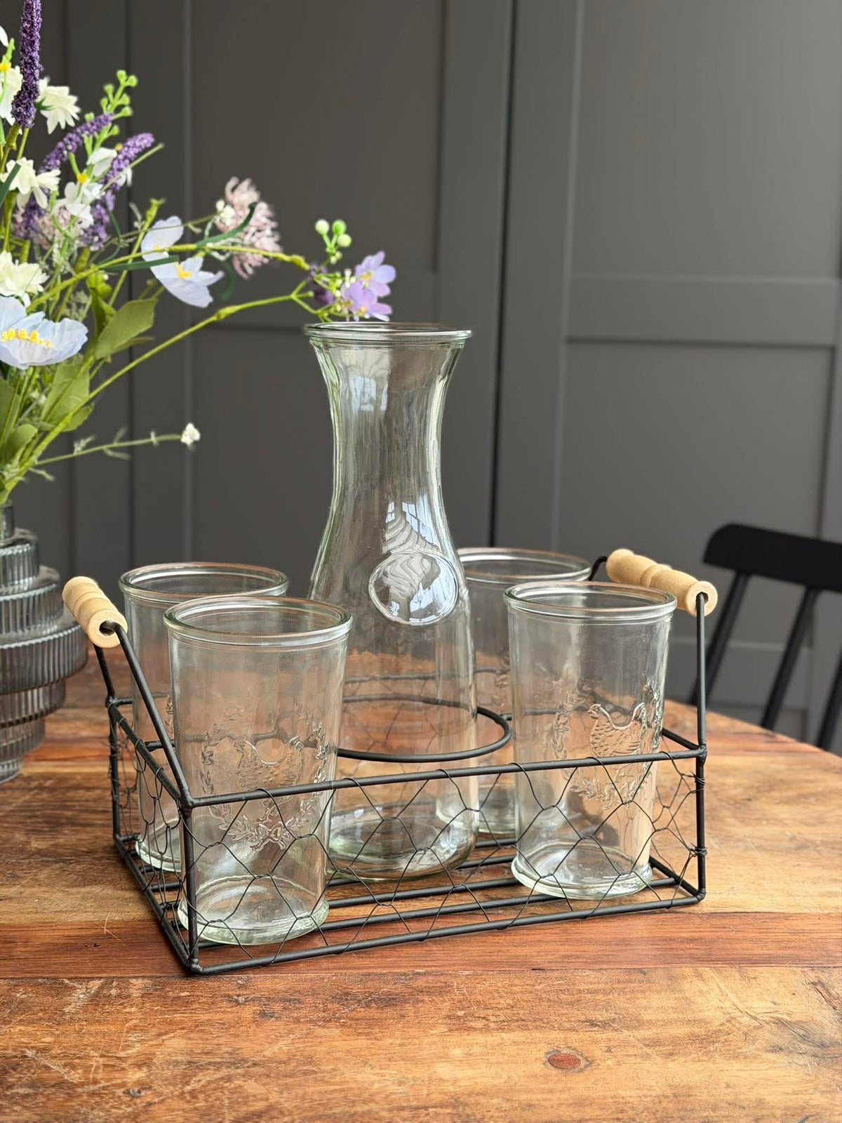 Ensemble avec plateau, 4 verres et carafe