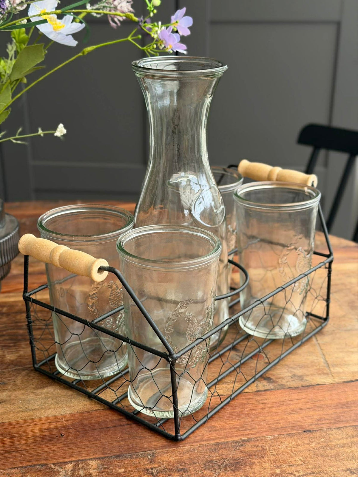 Ensemble avec plateau, 4 verres et carafe