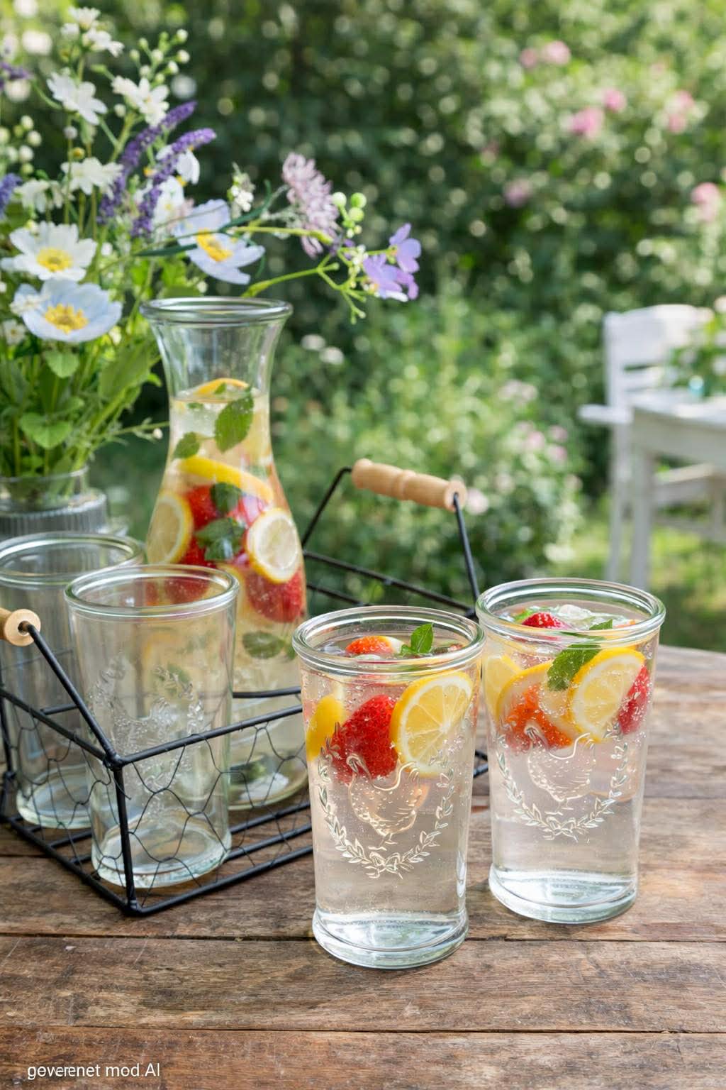 Ensemble avec plateau, 4 verres et carafe