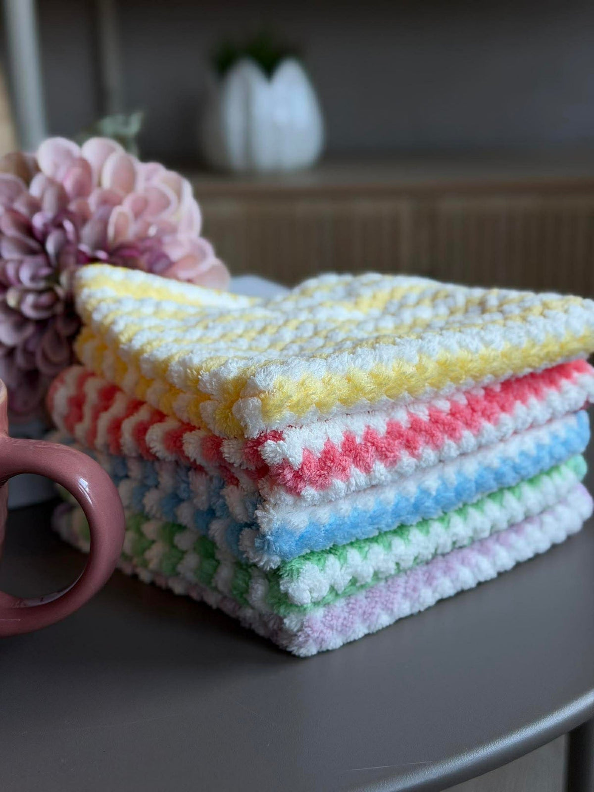 Chiffons en microfibre rayés - Pack de 5 pièces