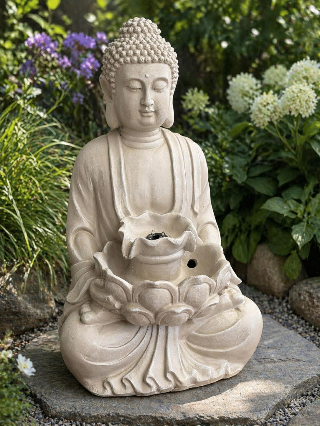 Buddha avec lumière LED et fontaine