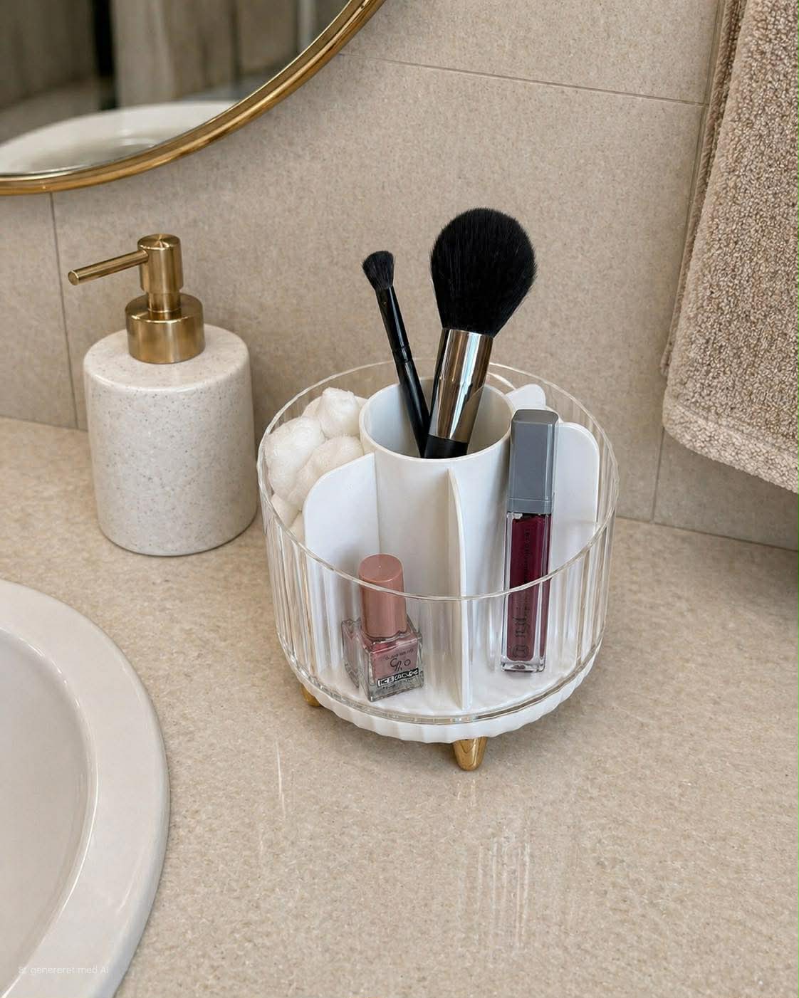 Organiseur de maquillage - Blanc avec doré