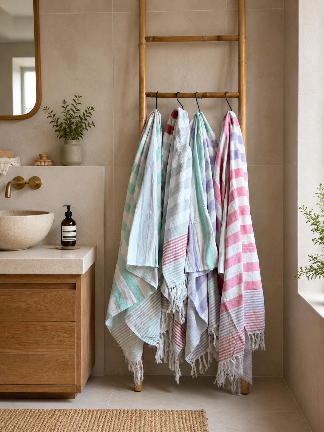 Serviette hammam avec éponge - Plusieurs couleurs