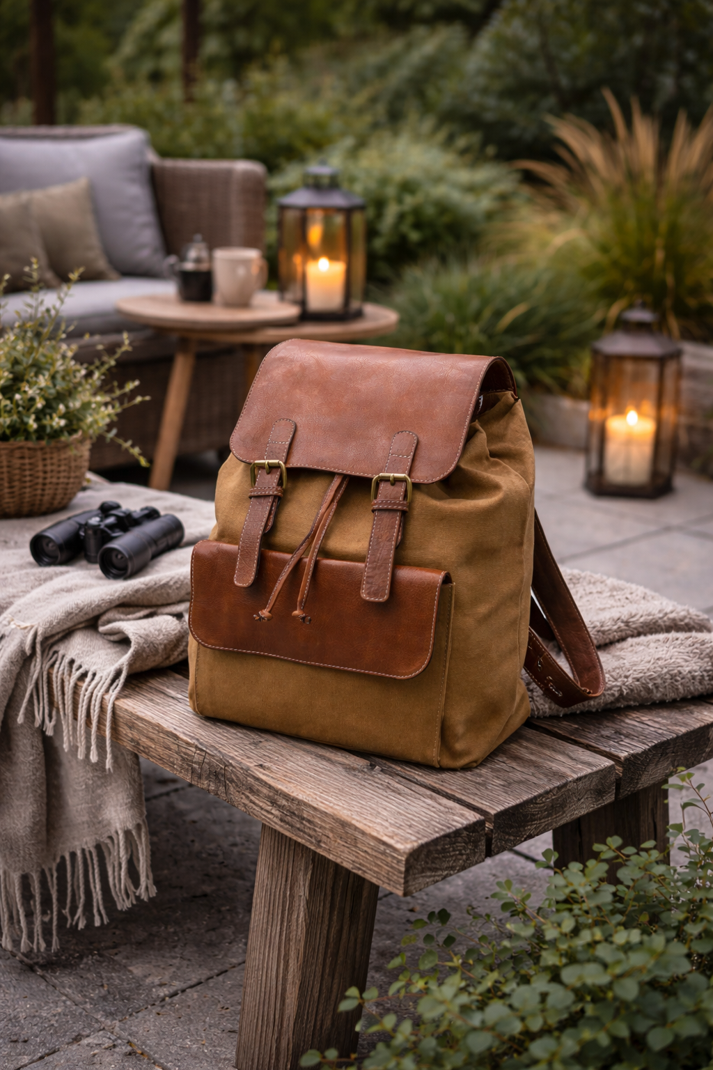 Sac à dos en toile et cuir