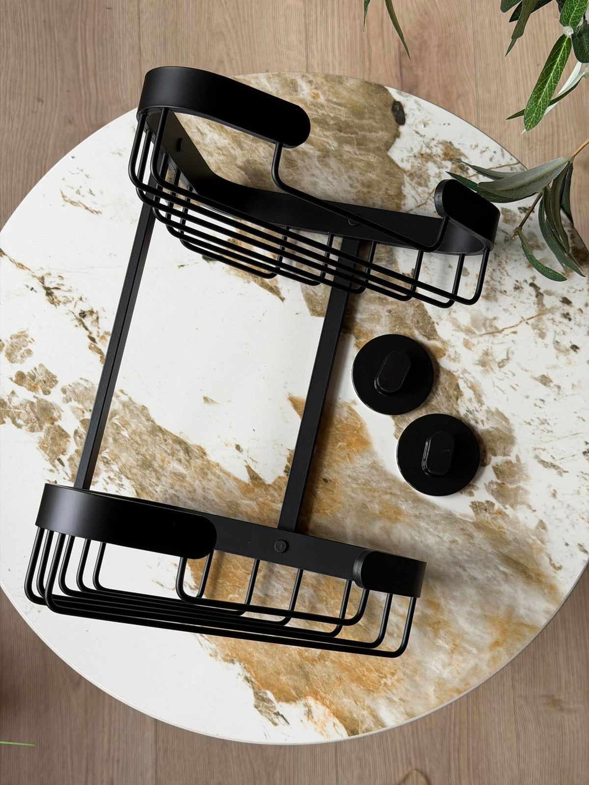 Étagère d'angle double pour salle de bain - Aluminium noir