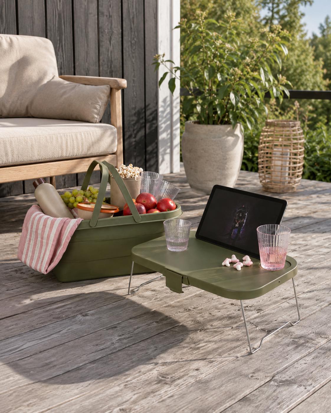 Panier pique-nique pliable avec couvercle vert