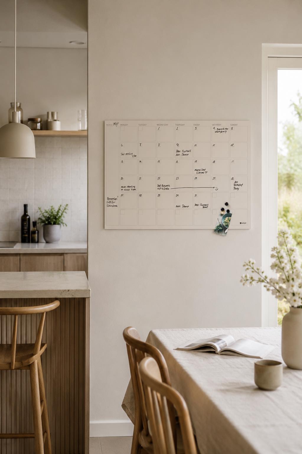 Tableau magnétique beige - Planificateur mensuel