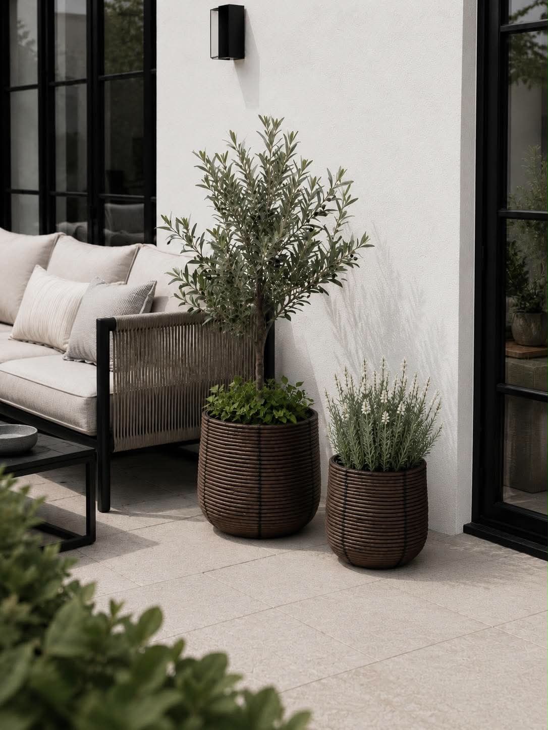 Paniers à plantes RATTAN  – Lot de 2 tailles