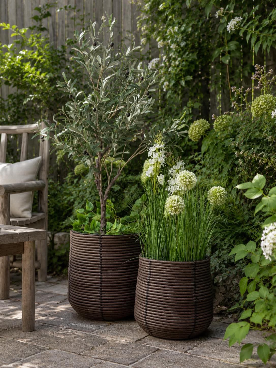 Paniers à plantes RATTAN  – Lot de 2 tailles