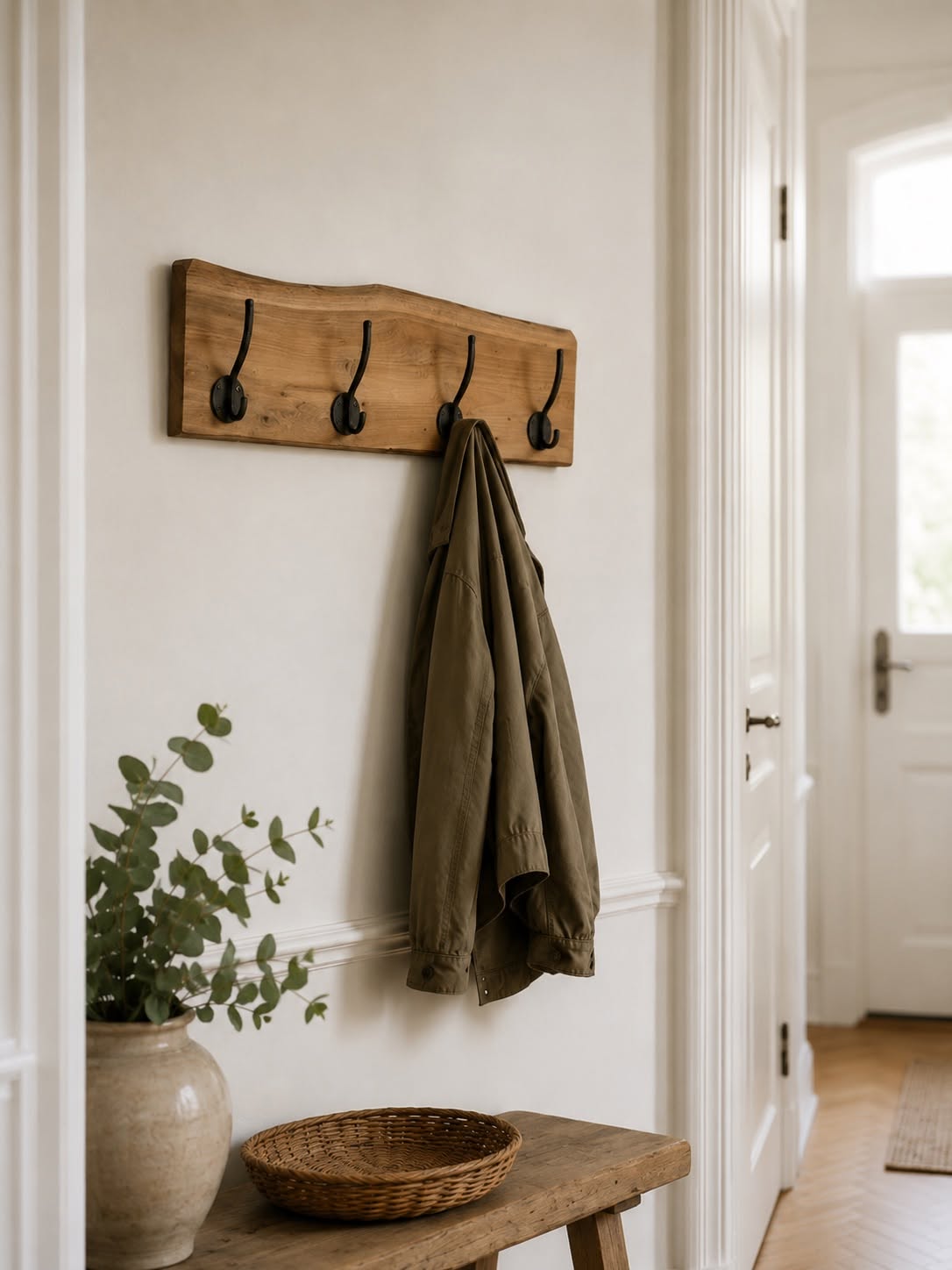 Porte-manteau en teck avec 4 crochets