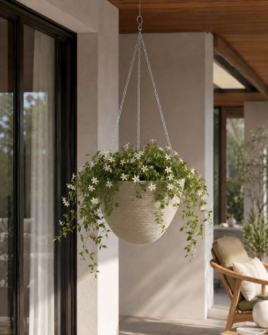 Suspension pour pot de fleurs beige