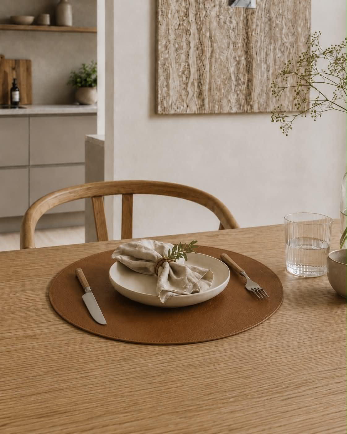 Set de table rond – Réversible Cognac / Naturel