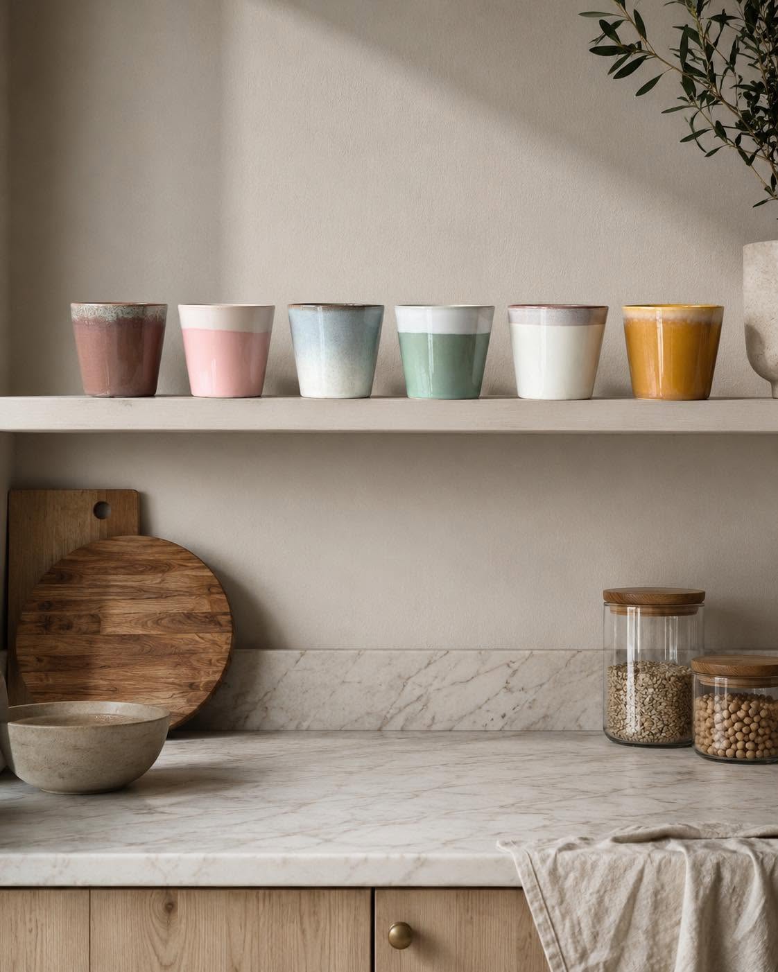 Tasses en grès - 6 pcs - Plusieurs tailles
