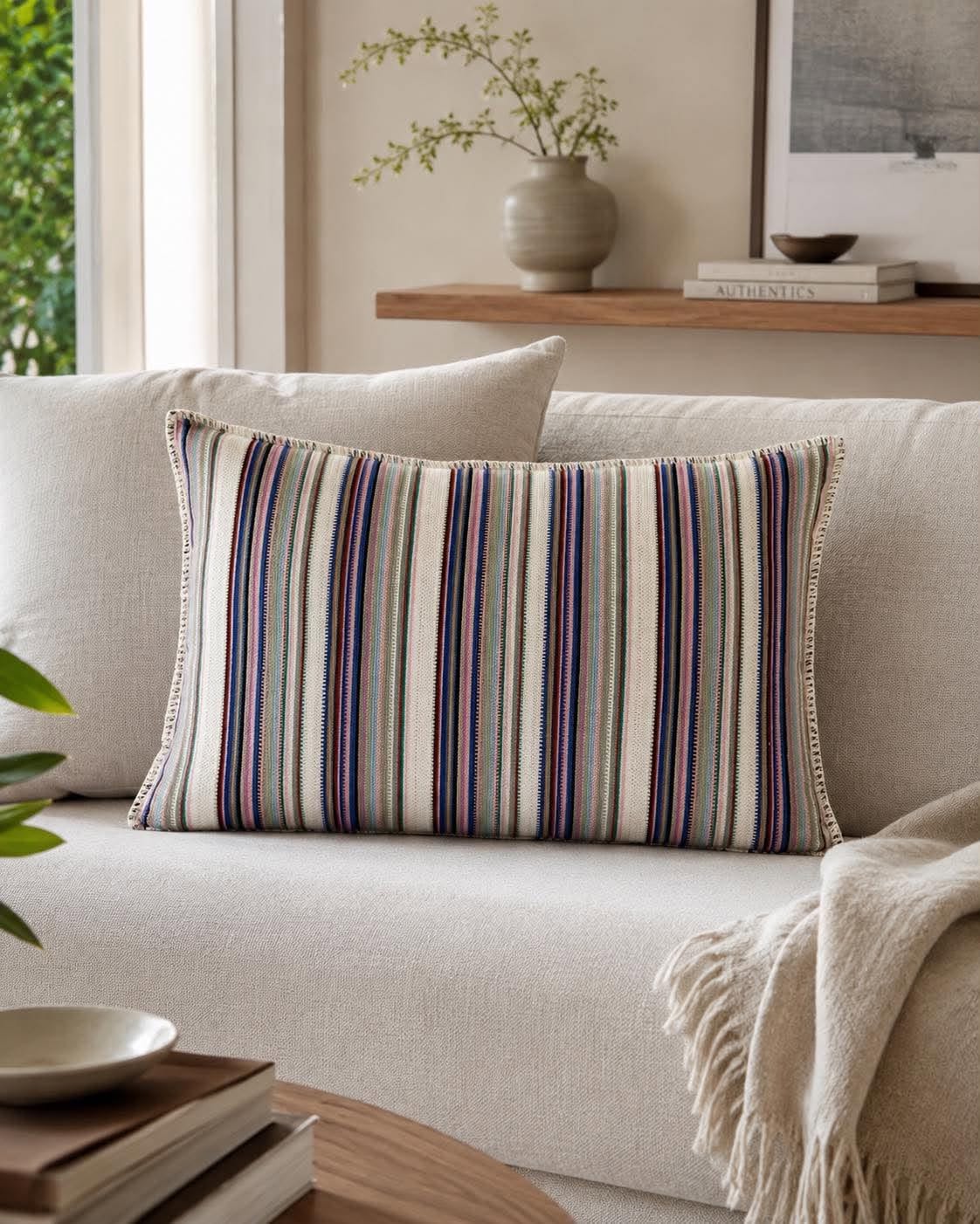 Coussin avec garnissage - Pastel rayé multicolore 40x60