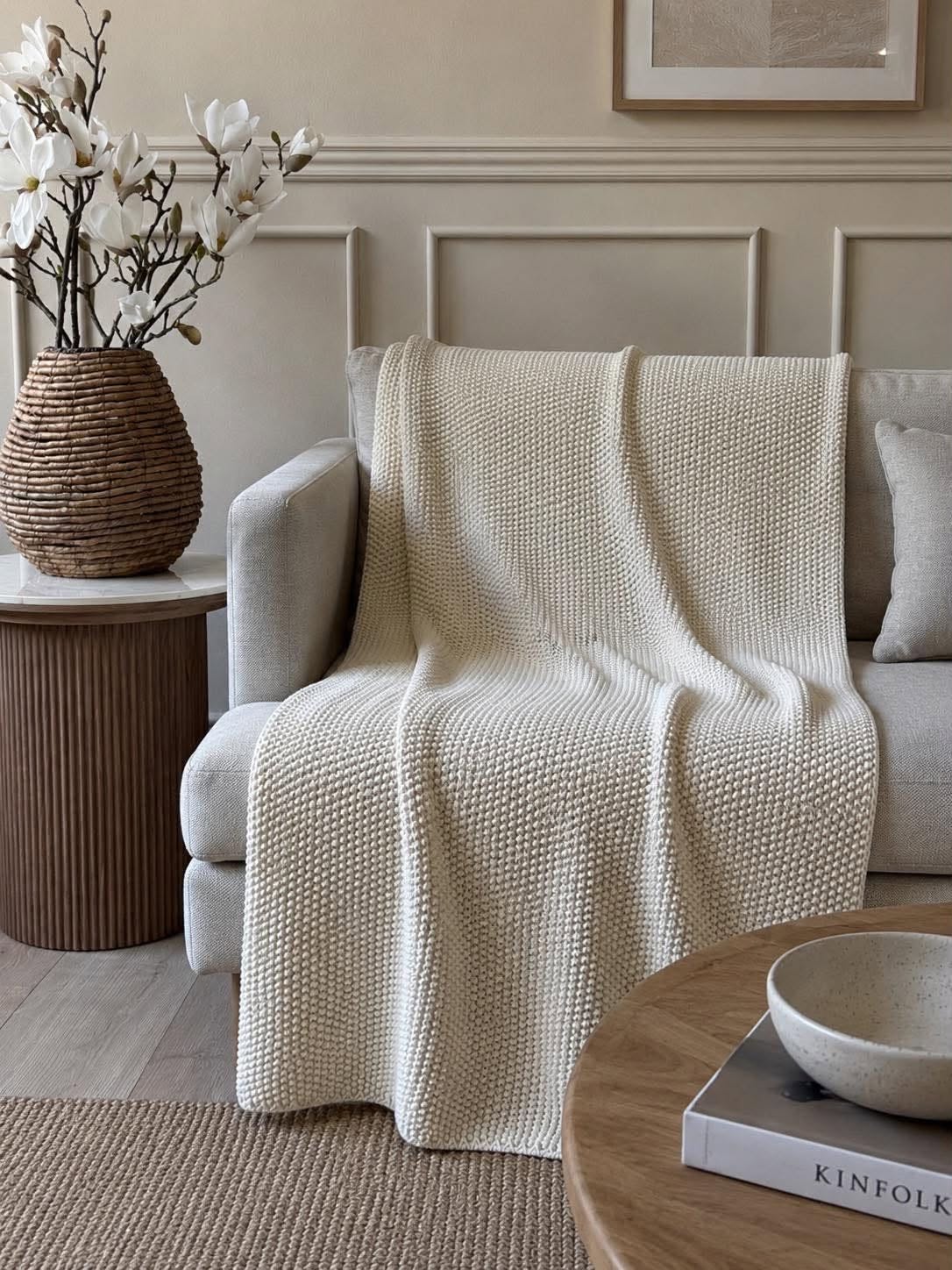 Plaid point de riz blanc cassé