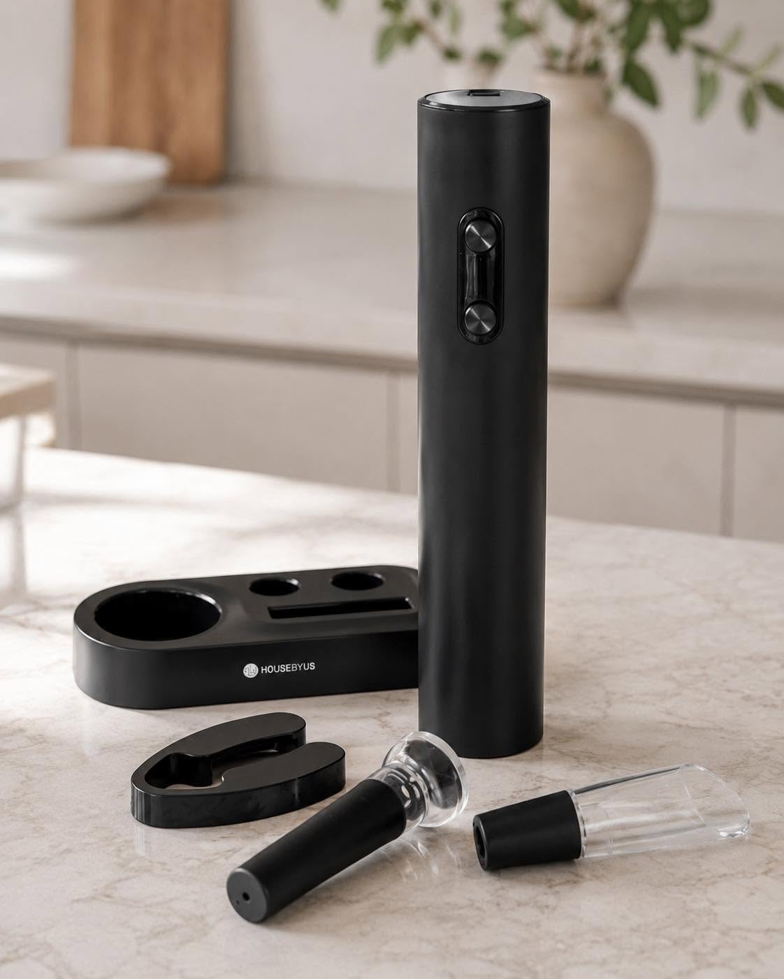 Tire-bouchon électrique avec base et 5 pièces en noir