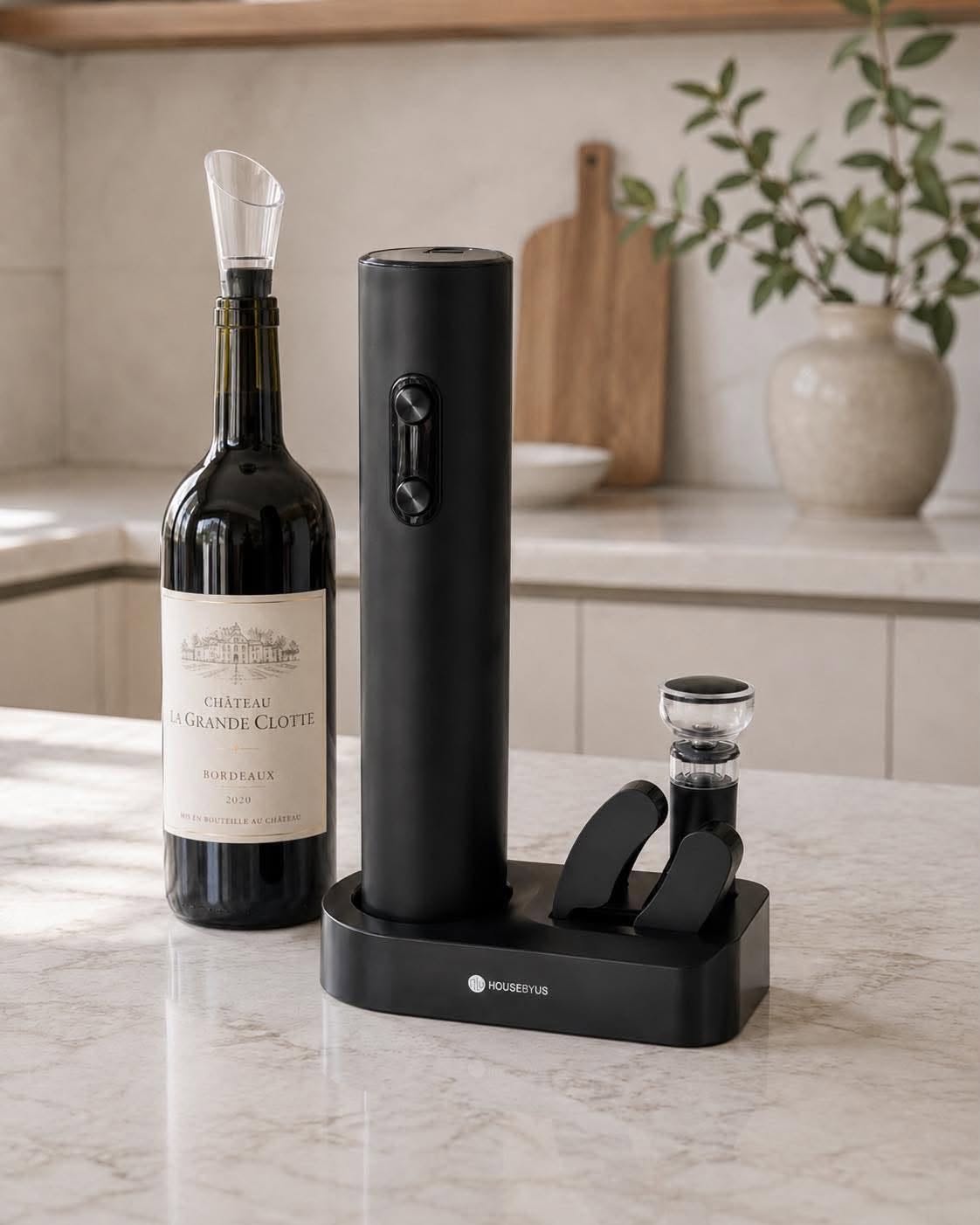 Tire-bouchon électrique avec base et 5 pièces en noir