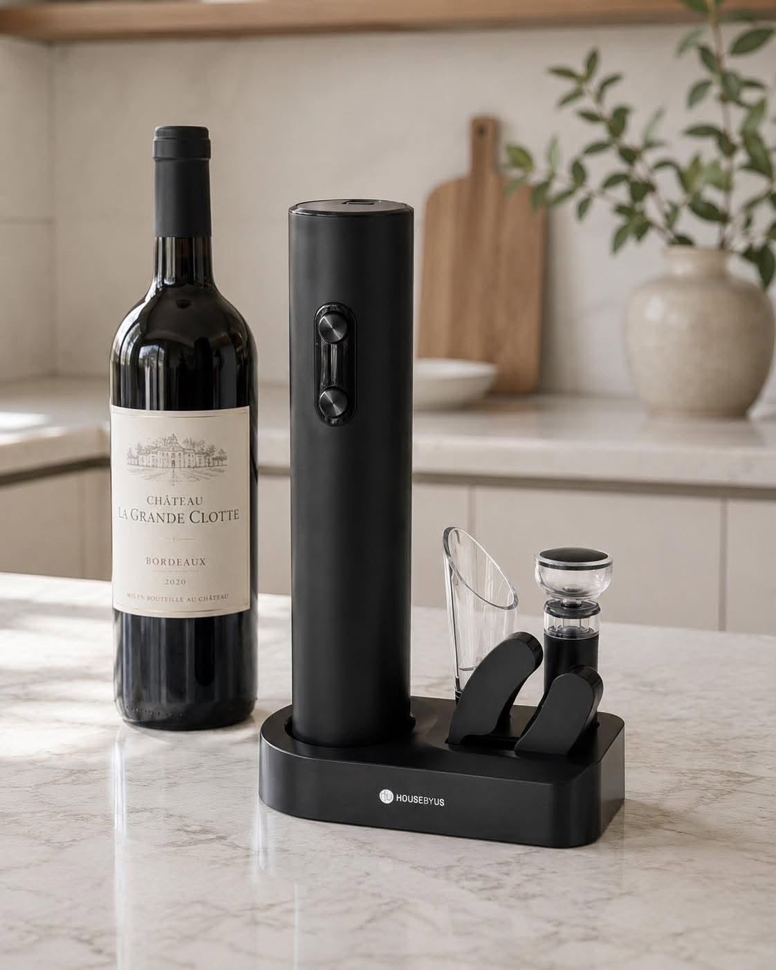 Tire-bouchon électrique avec base et 5 pièces en noir