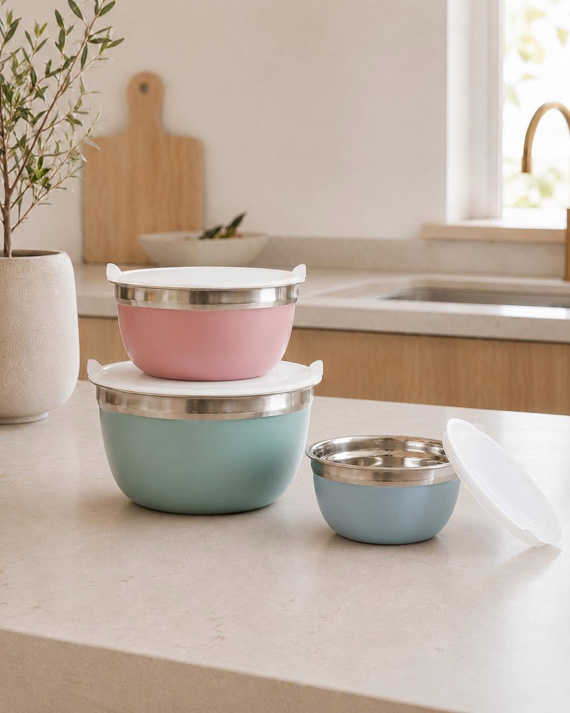 Bols avec couvercle PASTEL – Lot de 3 bols
