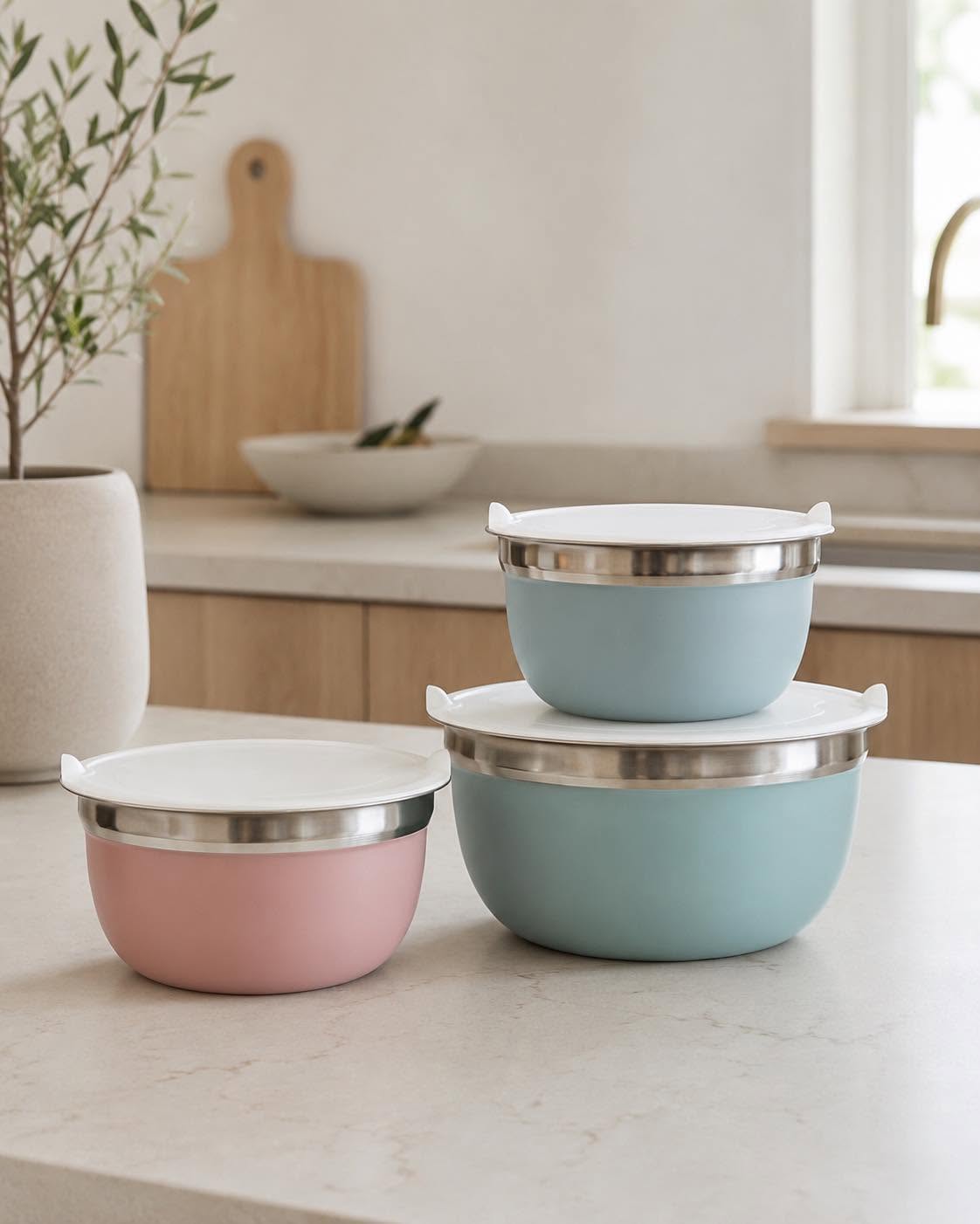 Bols avec couvercle PASTEL – Lot de 3 bols