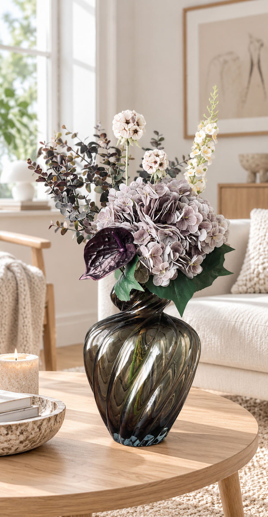 Bouquet avec hortensia et eucalyptus