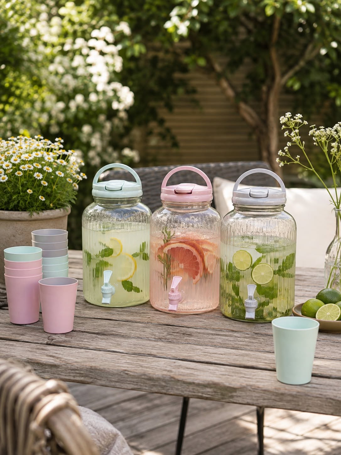 Distributeur avec verres à boire - plusieurs couleurs