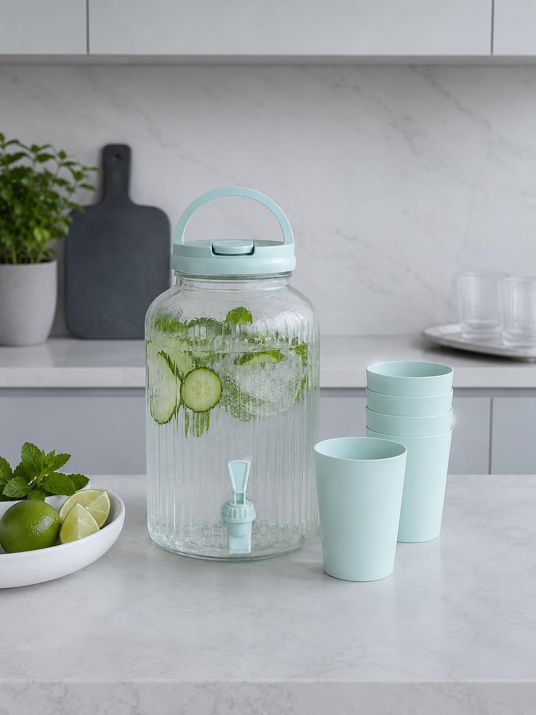 Distributeur avec verres à boire - plusieurs couleurs