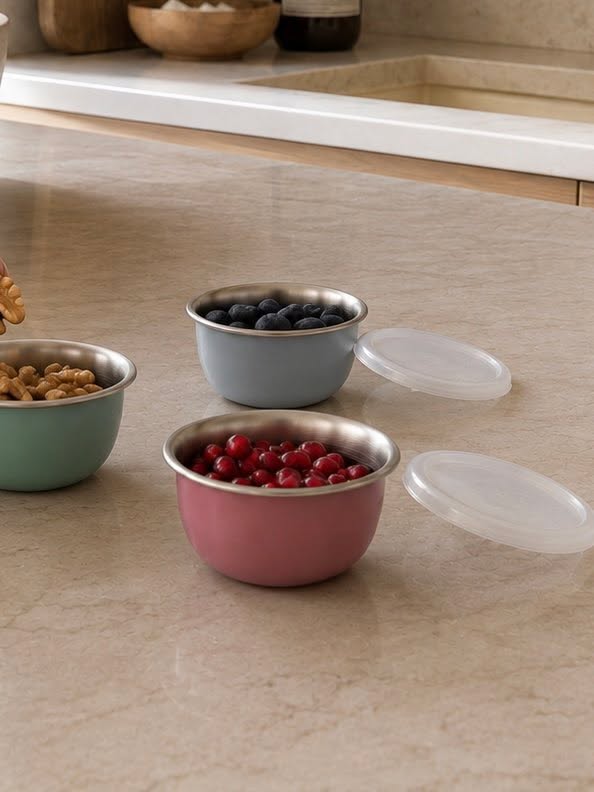 Bols avec couvercle PASTEL – Lot de 3 bols