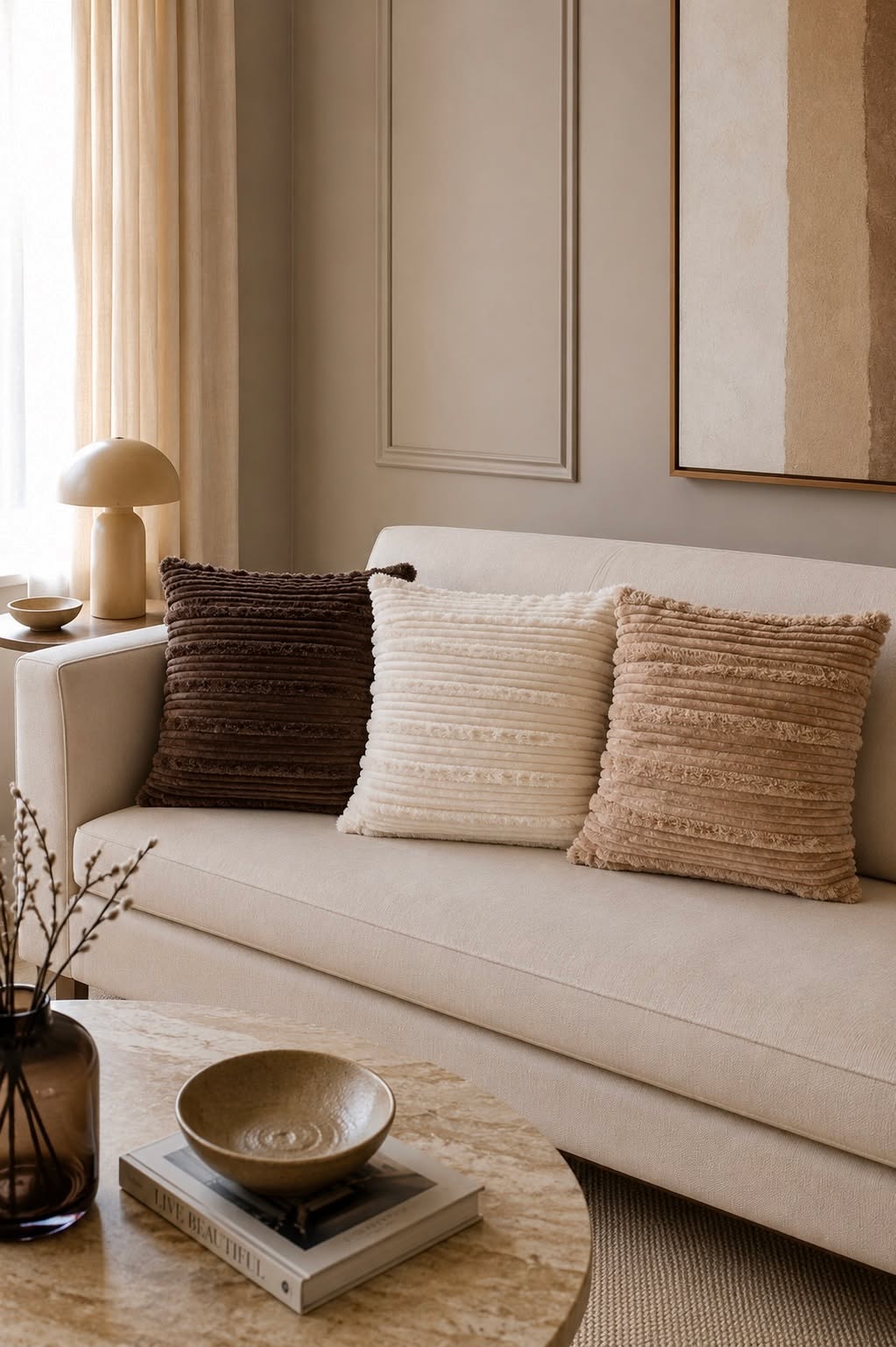 Coussin avec rembourrage 45x45 cm - Beige
