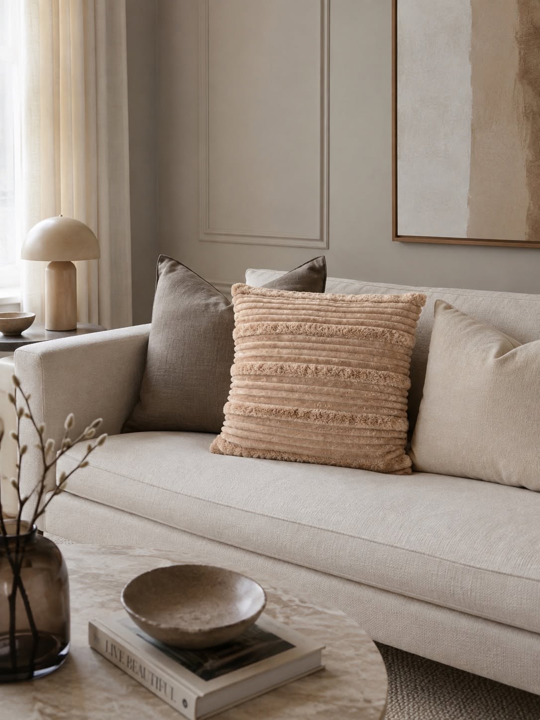 Coussin avec rembourrage 45x45 cm - Beige