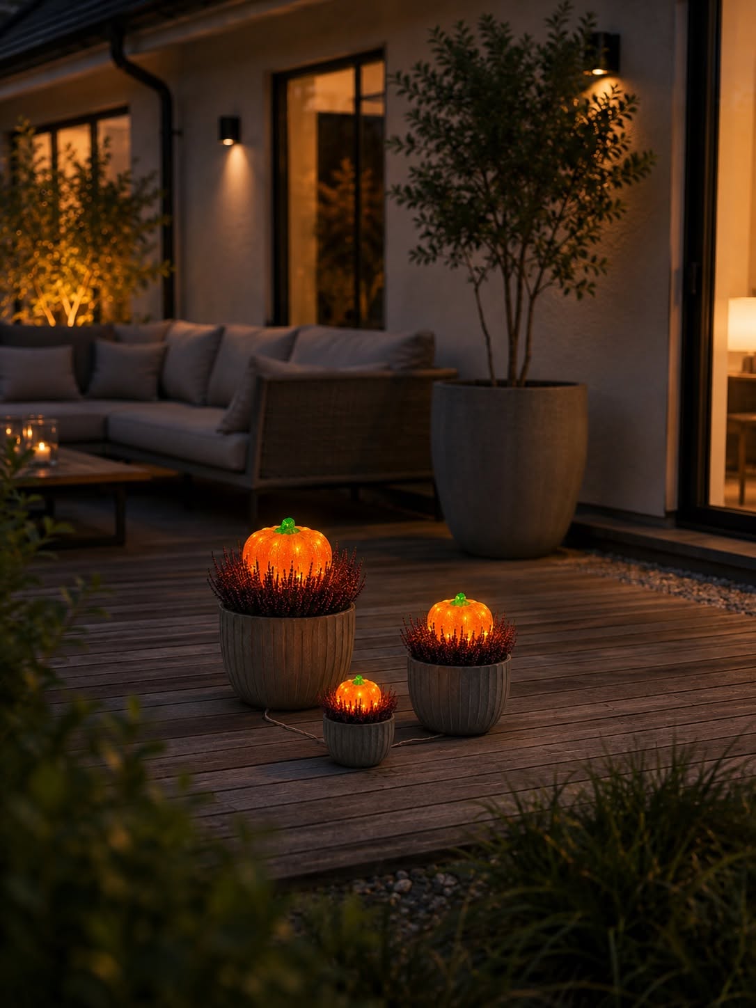 Citrouilles avec lumière LED - Lot de 3 pièces