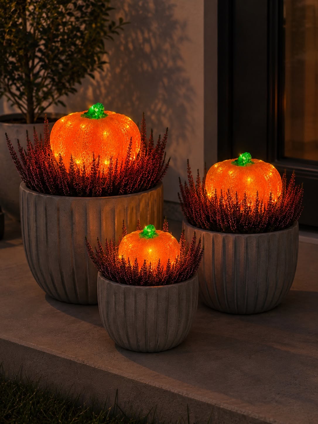 Citrouilles avec lumière LED - Lot de 3 pièces