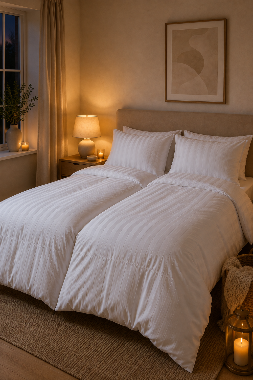 Parure de lit en satin de bambou, Satin blanc 140x200