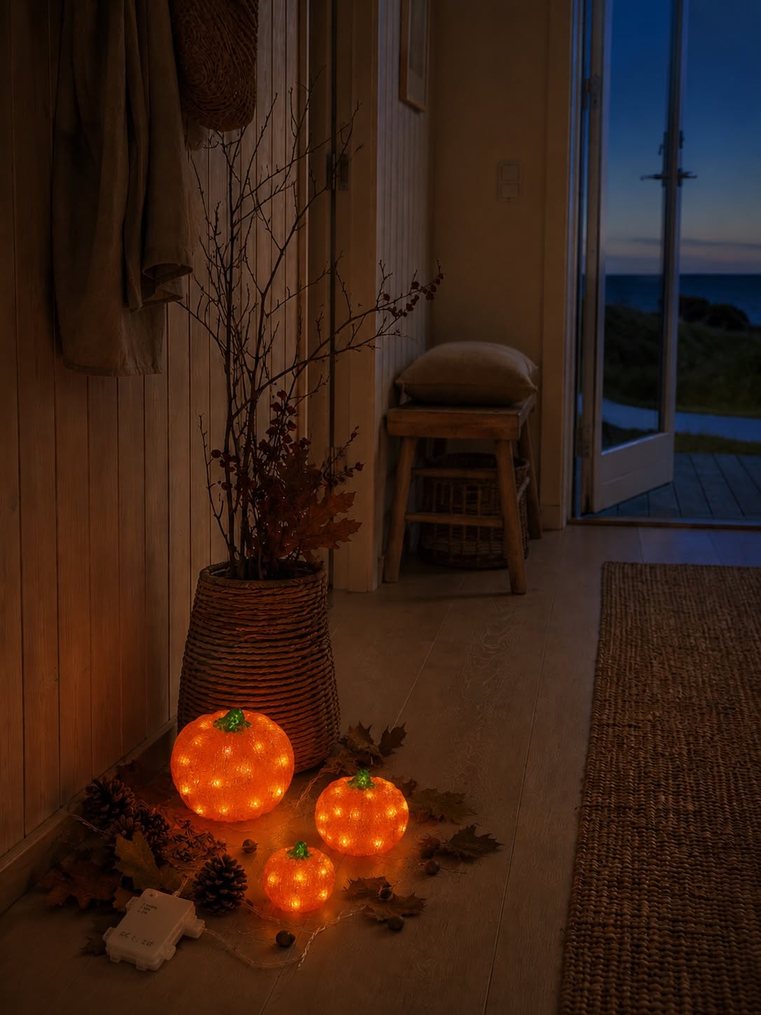 Citrouilles avec lumière LED - Lot de 3 pièces