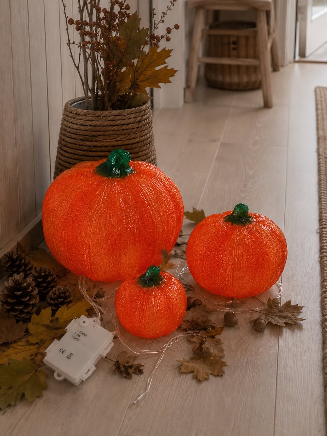 Citrouilles avec lumière LED - Lot de 3 pièces