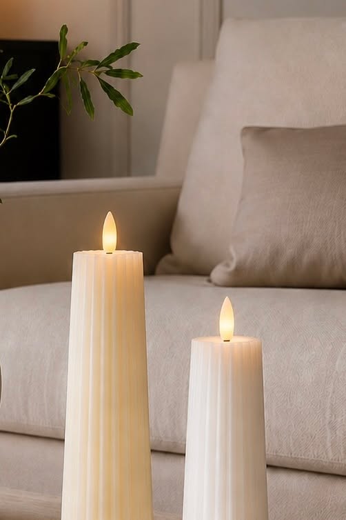 Bougies LED cylindriques rainurées - Lot de 2 avec télécommande
