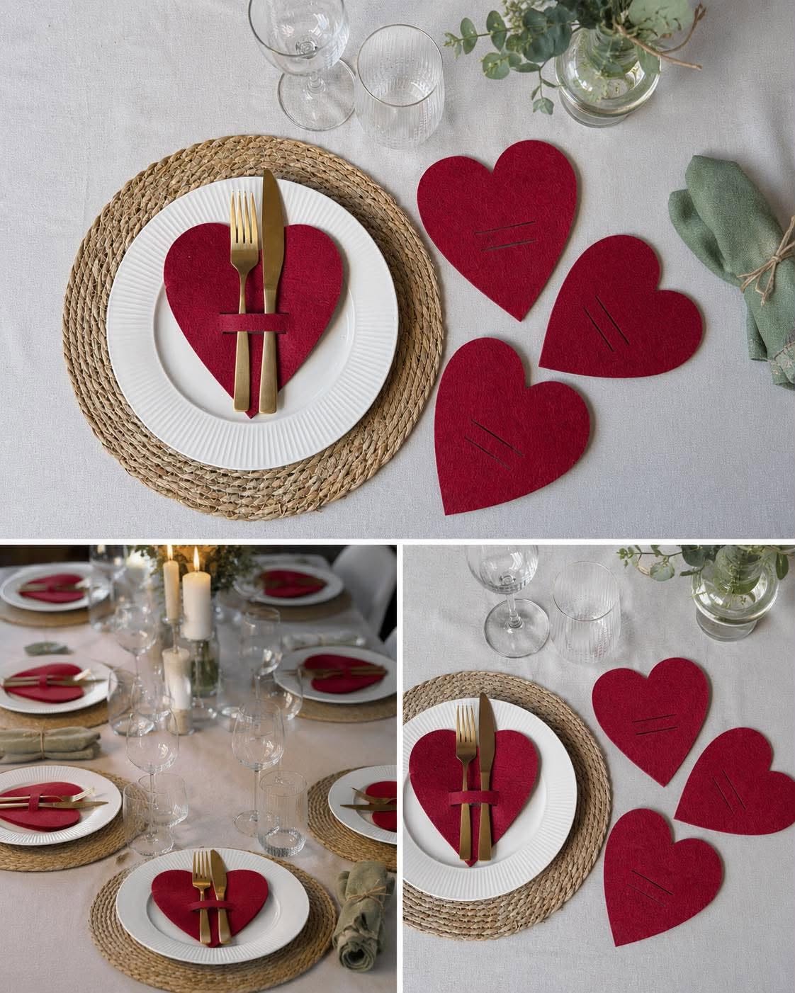 Cœurs de Noël pour la décoration de table - Rouge 4 pièces