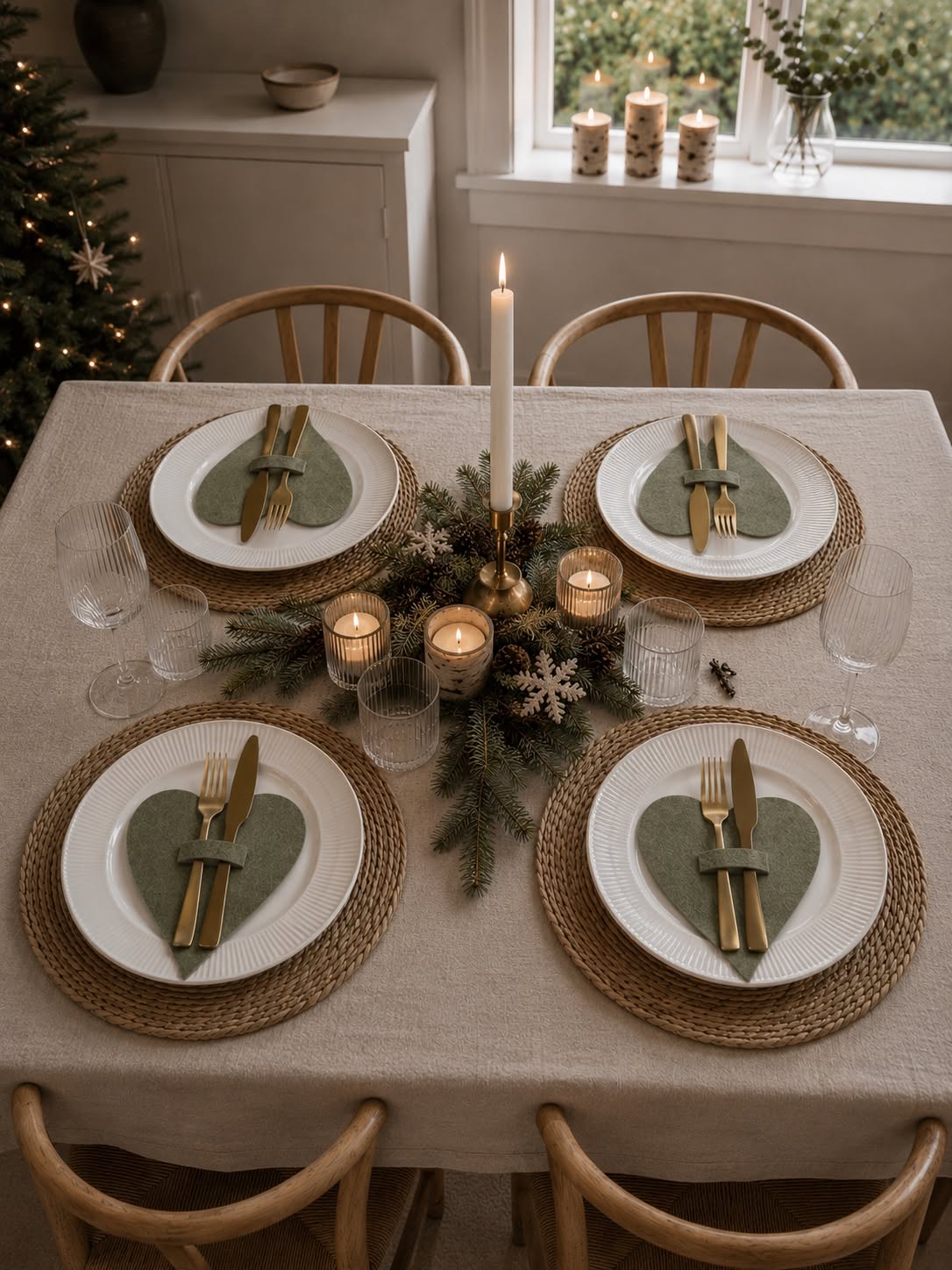 Cœurs de Noël pour décoration de table - Vert 4 pcs