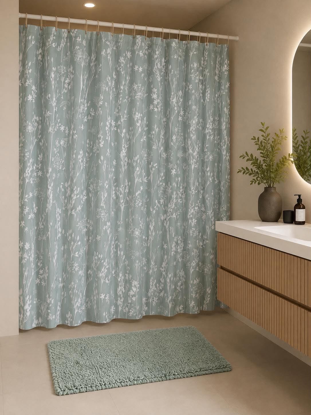 Ensemble de salle de bains : rideau de douche & tapis de bain / Vert