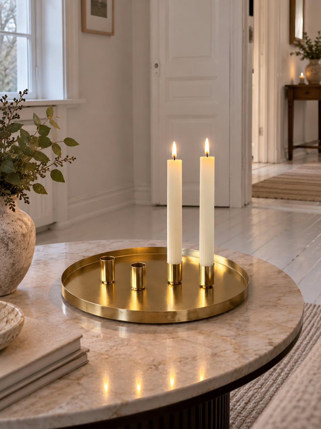 Plateau avec 4 porte-bougies - Gold
