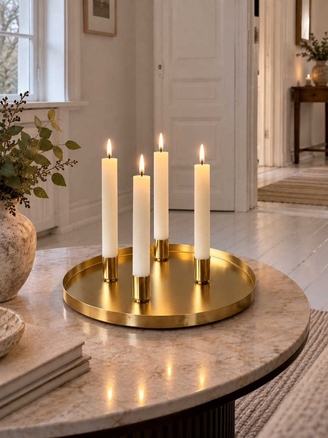 Plateau avec 4 porte-bougies - Gold