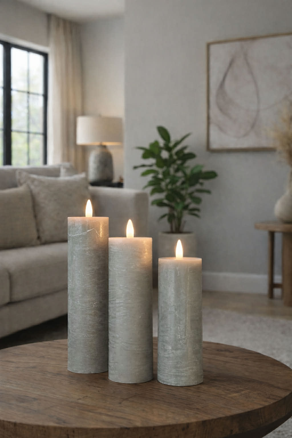 Bougies LED pilier / Sable – lot de 3 rustique dia 5 cm