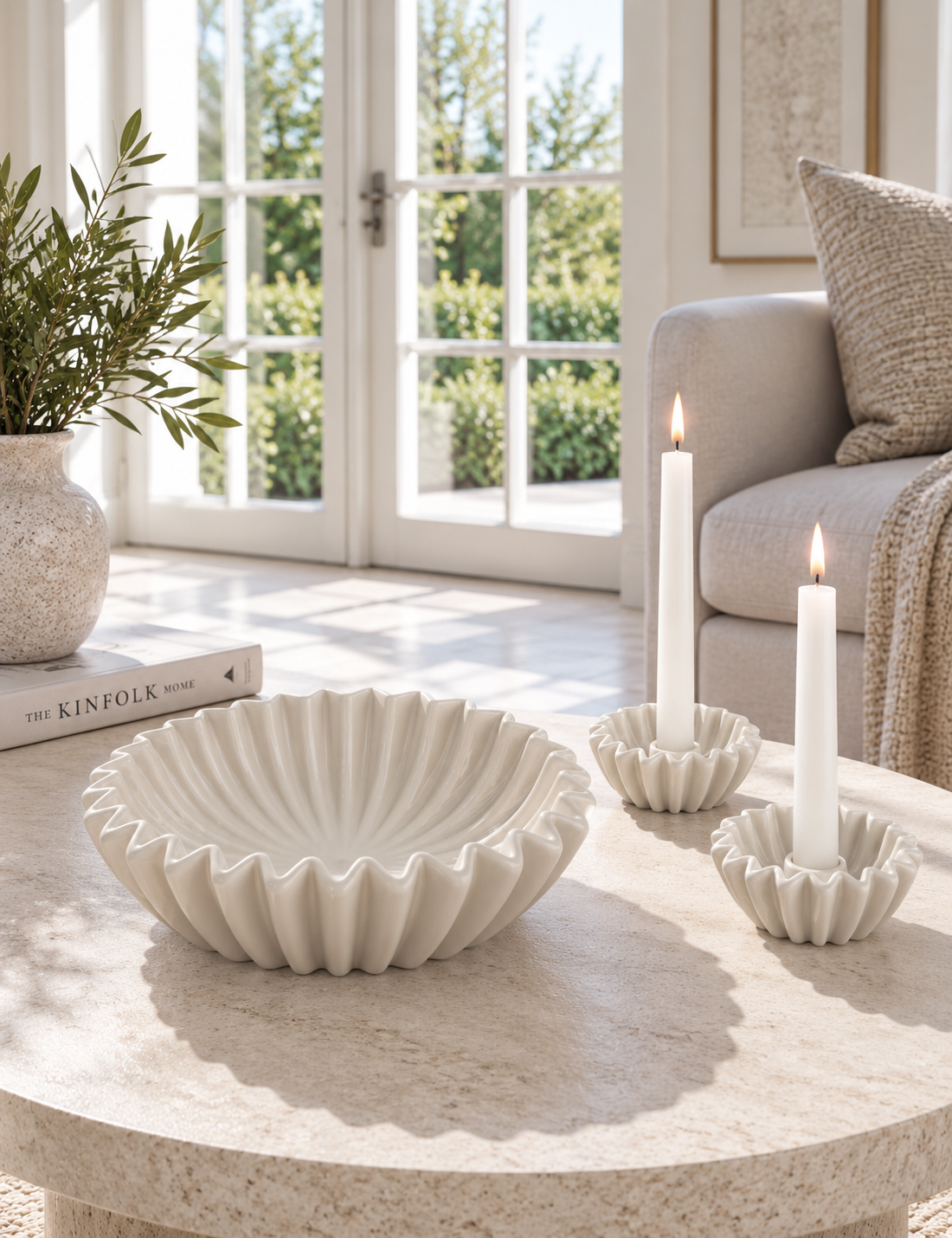 WAVE Plateau et set de bougeoirs - White