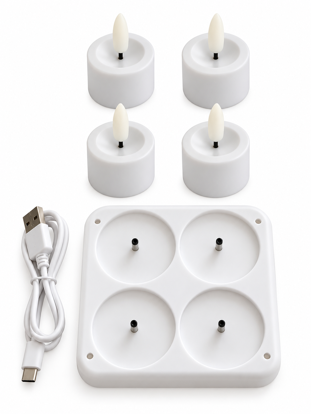 Bougies chauffe-plat rechargeables 4 pcs - Station de charge incluse