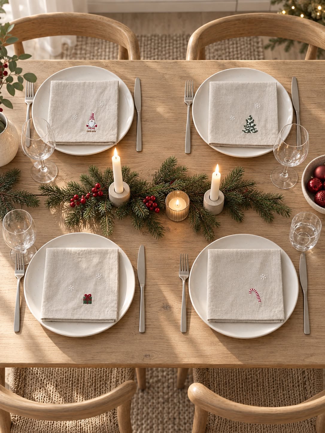 Serviettes de table avec lutins - lot de 4